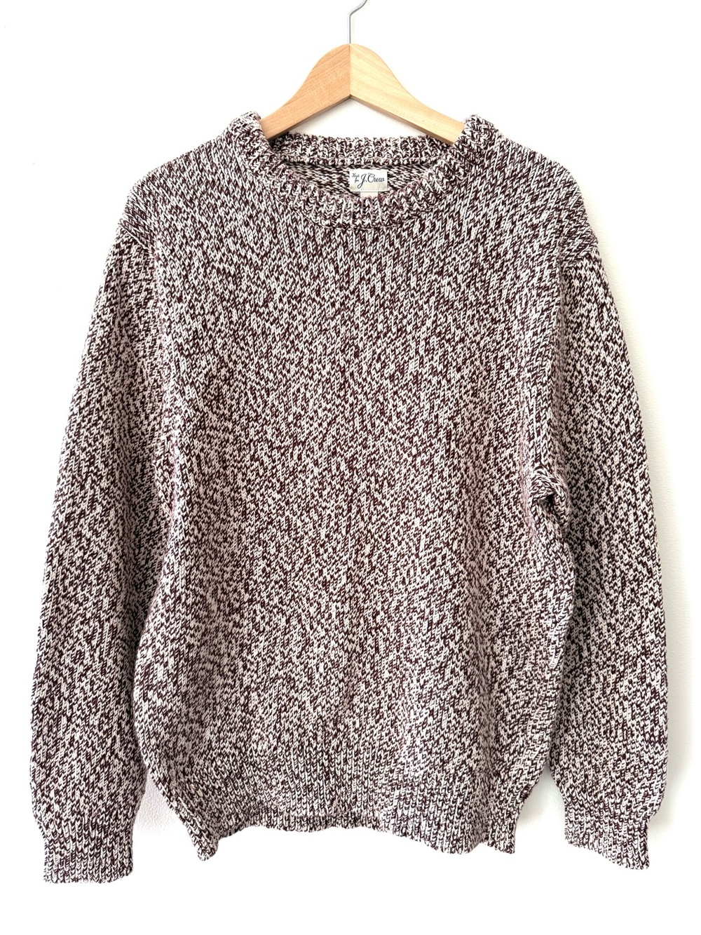 J Crew Mens Marled Cotton Crewneck Heritage Sweater Brown Cream Knit L 90s Cozy